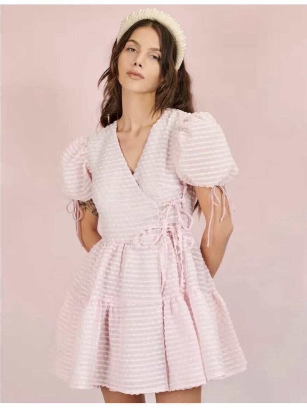 Dream by Sister Jane Pink Puff Sleeved Tie Front Wrap Dainty Mini Dress NWT XS